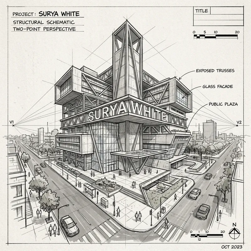 Surya White Two-Point Perspective Sketch