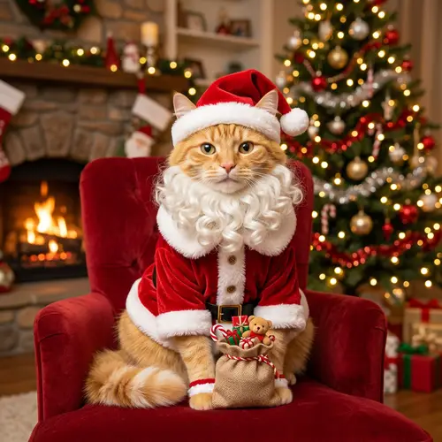 Santa Claus as a Yellow Cat: A Festive Twist