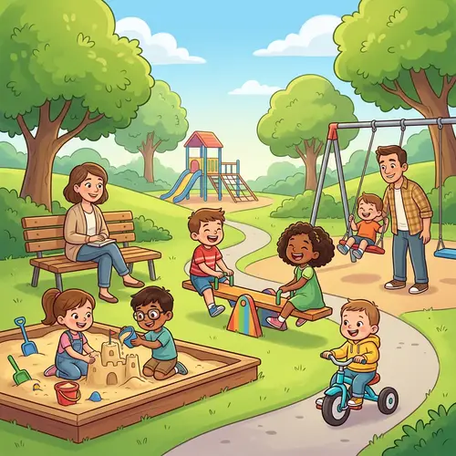 Happy Children Playing Under Adult Supervision