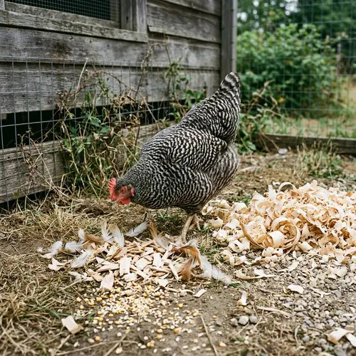 Curious Chicken Eating Unwanted Feed & Feathers