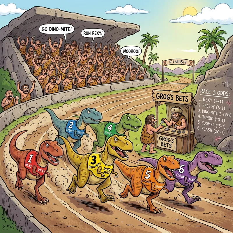 T-Rex Dinosaur 100 Sprint Race with Neanderthal Crowd