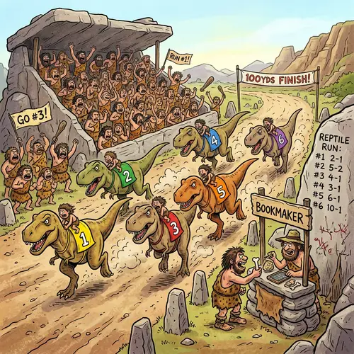 6 T-Rexes Horse Race: Funny Sprinting Dinos in Bibs