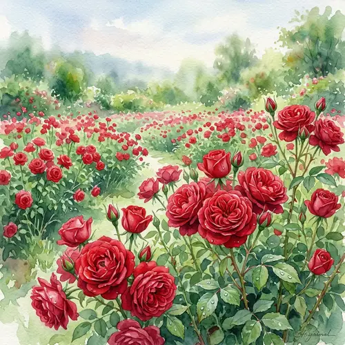 Vibrant Red Rose Watercolor Art