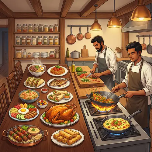 Vibrant Kitchen Scene with Global Flavors