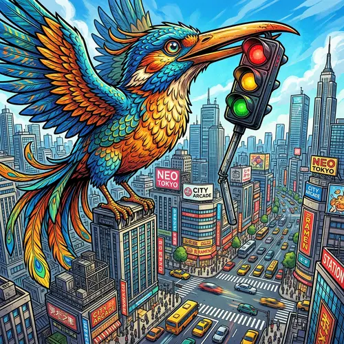 Majestic Giant Bird in Urban Fantasy Cityscape