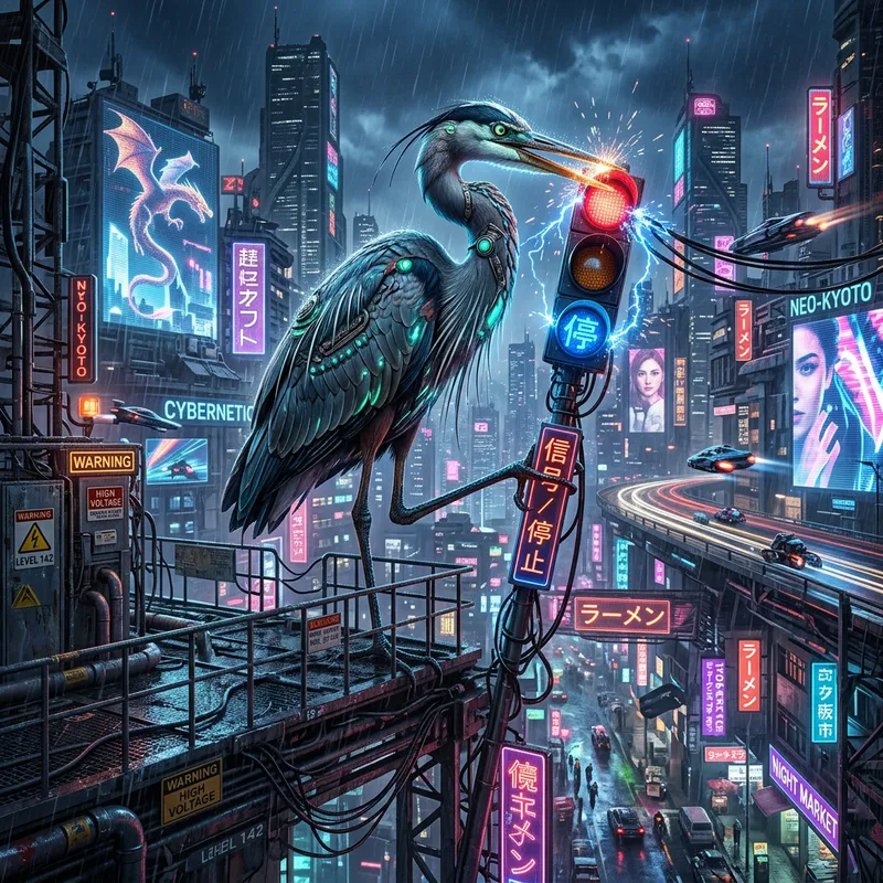 Futuristic Cyberpunk Farfetch'd Art in Cityscape