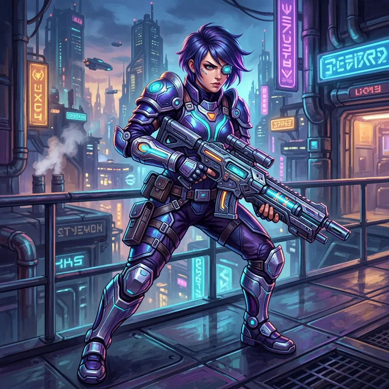 Techno Fantasy Female Warrior with Futuristic Gun
