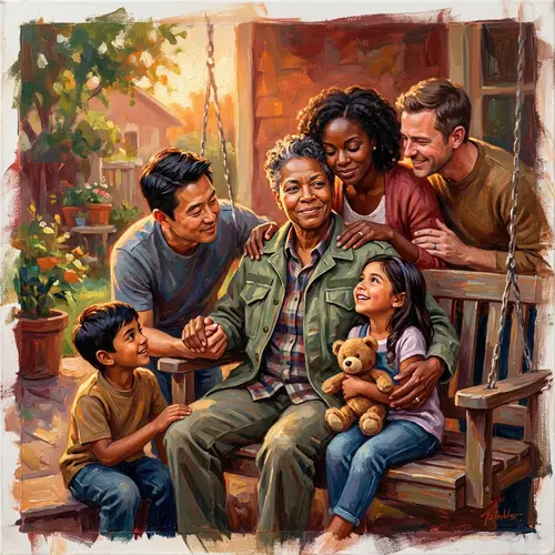 Heartwarming Acrylic Painting on Canvas | Courageous Veteran and Diverse Family
