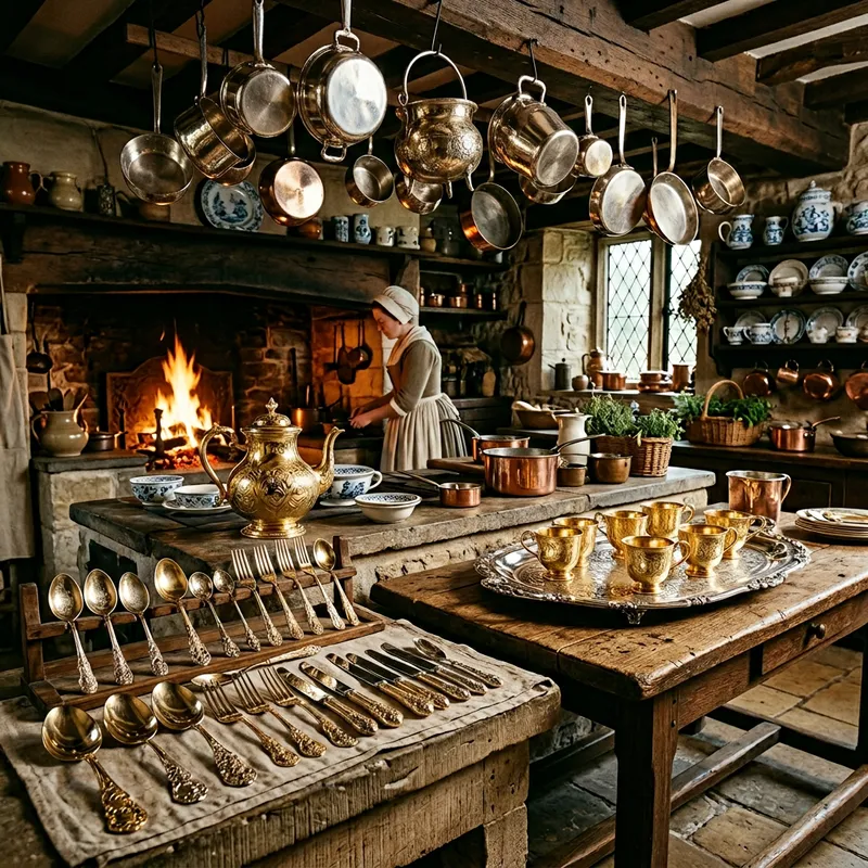 18th Century Gold & Silver Kitchen Utensils