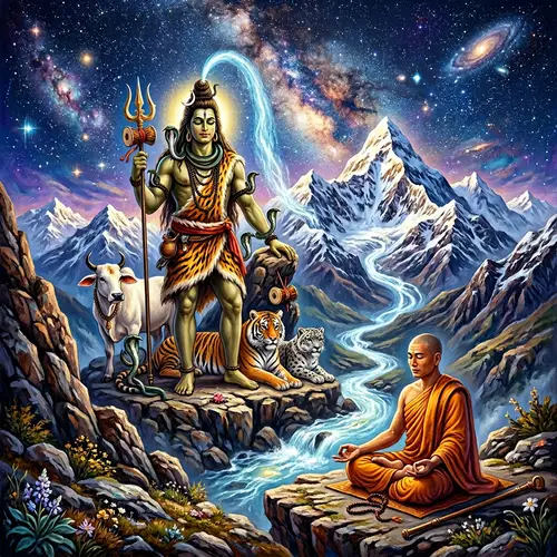Lord Shiva, Hindu Deity in Serene Himalayan Setting