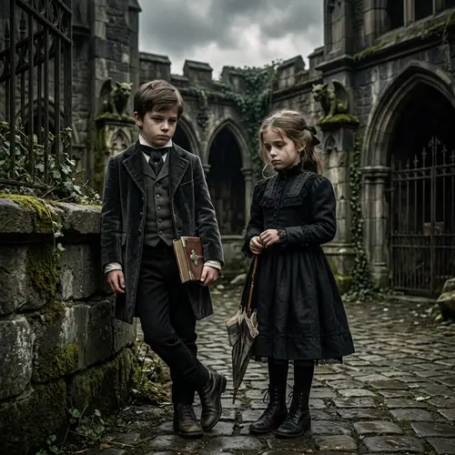 Gothic Style Young Boy and Girl - Melancholic Vampiric Imagery