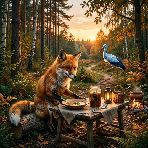 Cunning Red Fox Prepares Dinner in Forest