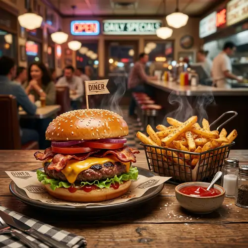 Juicy Cheeseburger & Fries – Ultra-Realistic Diner Photo
