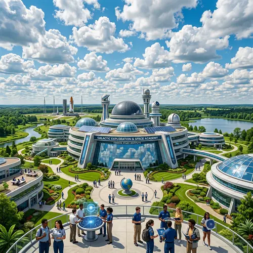 Blue Sky with Fluffy Clouds and Space Academy | Innovative Cosmos Study