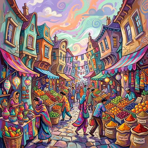 Vibrant Street Market: Abstract & Colorful Scene