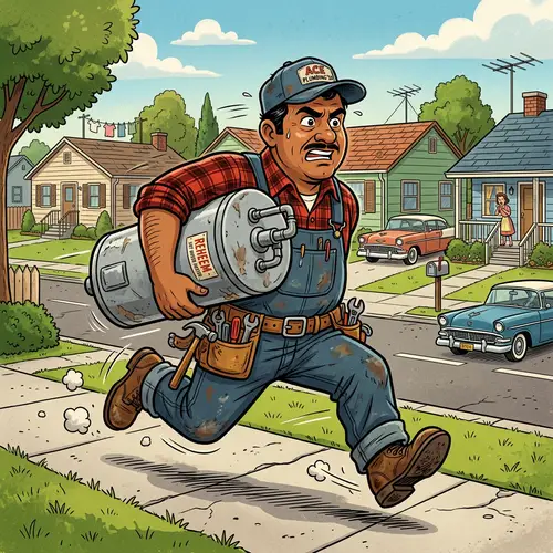 Retro Cartoon Plumber | 50s Style Water Heater Runner