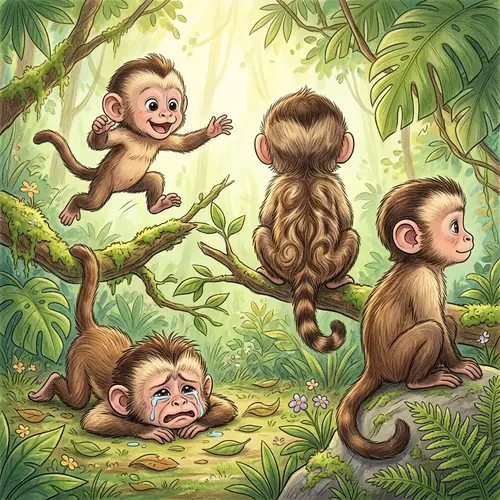 Adorable Baby Monkeys 2D Illustration