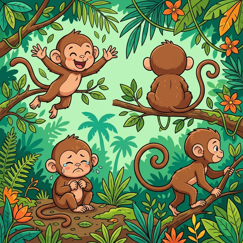 Cute Baby Monkeys Art - Bright Colors & 4 Positions