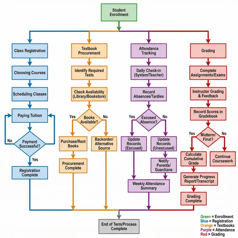 School Process Flowchart: Student Enrollment to Grading