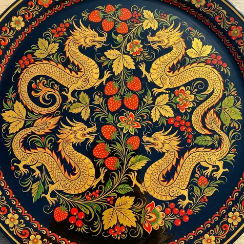 Golden Dragons Khokhloma Pattern | Intricate and Fantastical Design