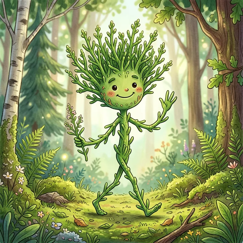 Whimsical Samphire Cartoon Character: Skinny Figure with Human-like Features