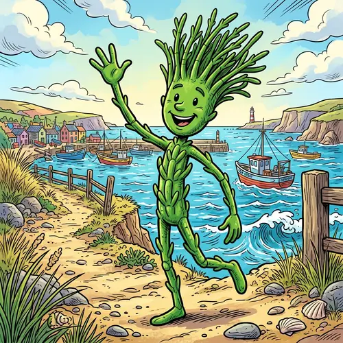 Vibrant Green Samphire Cartoon Character - Whimsical and Playful Art