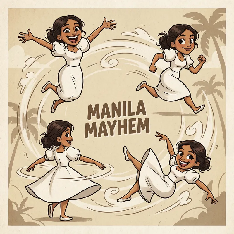 Fun Filipiniana Dress Caricature: Dynamic Female Character