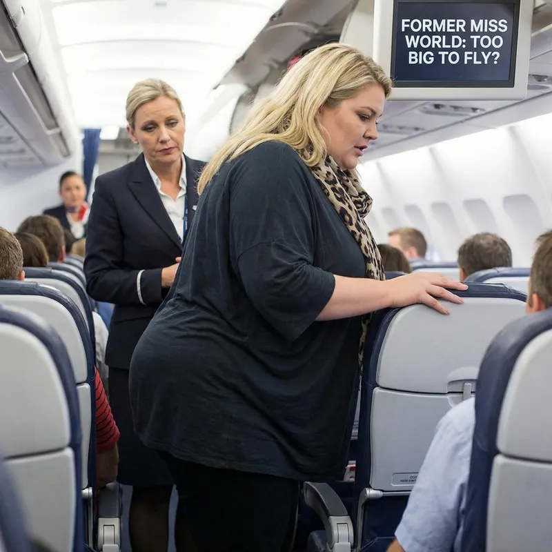 Ex Miss World Struggles to Fit in Airplane Seat