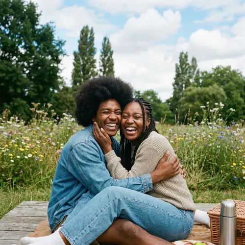 Happy Black Couple Relaxing in Park - Joyful Moment Captured