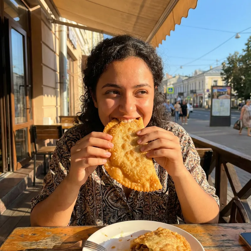 Satisfying Cheburek Delight on a Sunny Day