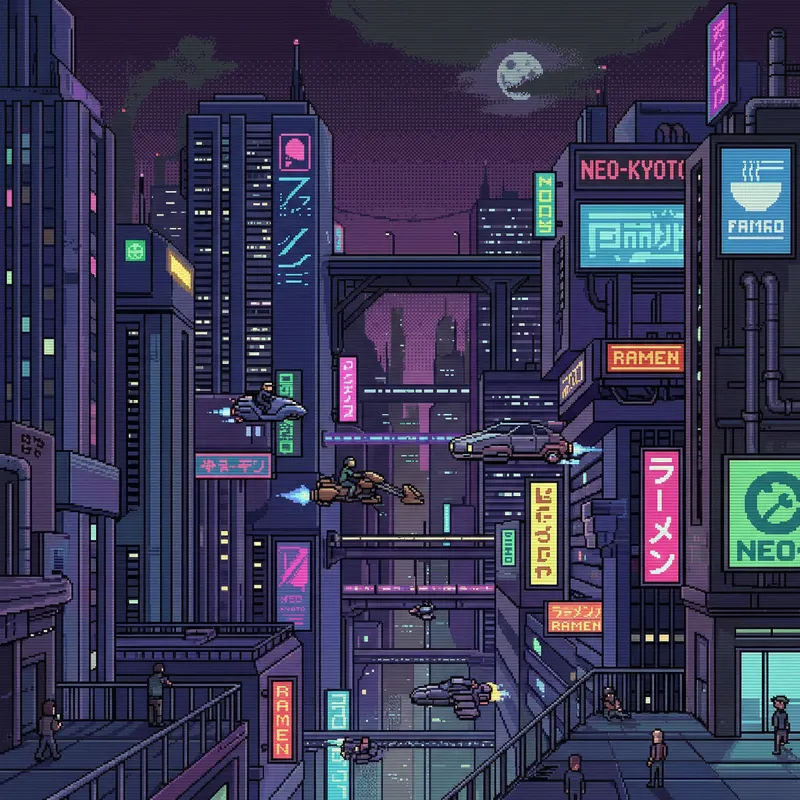 Retro Pixel Art in Cyberpunk Style