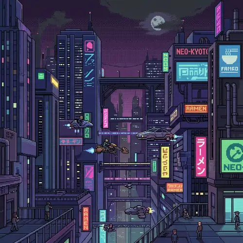 Retro Pixel Art in Cyberpunk Style