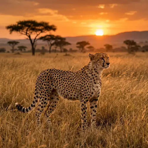 Graceful Cheetah Watching Over Veldt at Sunset