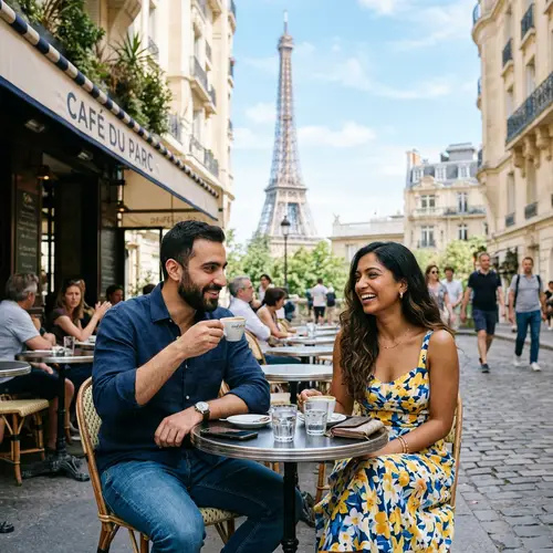 Charming Parisian Sidewalk Cafe Experience with Attractive Companion