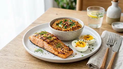 Healthy Protein Meal Photography - Grilled Salmon & Lentils