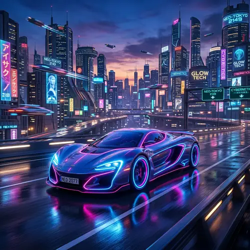 Futuristic Neon Vehicle | High-Tech City Background
