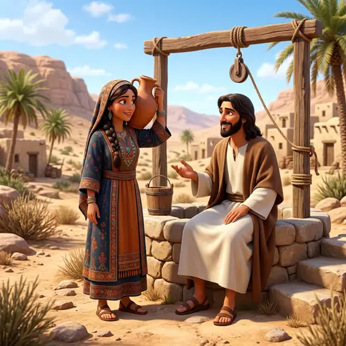 3D Pixar & Disney Style Samaritan Woman with Jesus Image