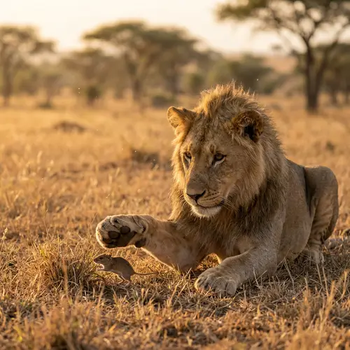 Lion Playing with Mouse - A Fun Encounter