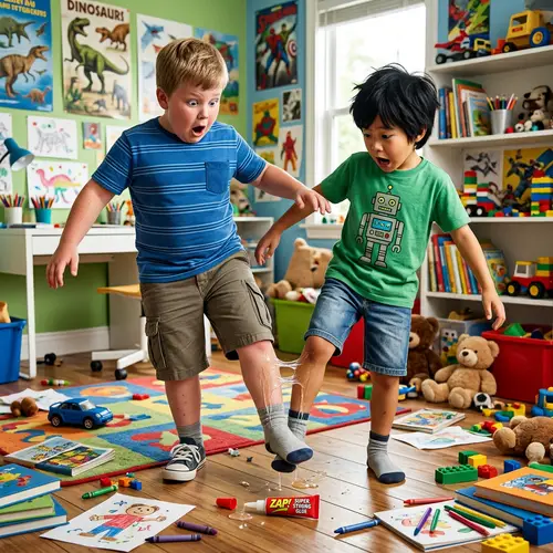 Hilarious Glue Mishap: Boys Stuck Together!