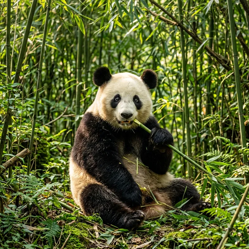 Adorable Panda in Lush Bamboo Grove
