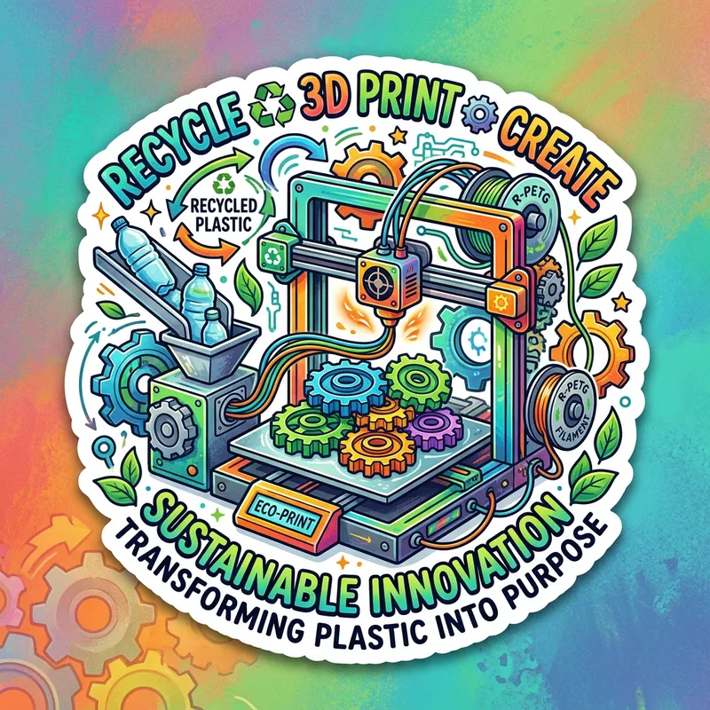 Vibrant Sticker: Recycling Plastic Bottles, 3D Printing & Gears