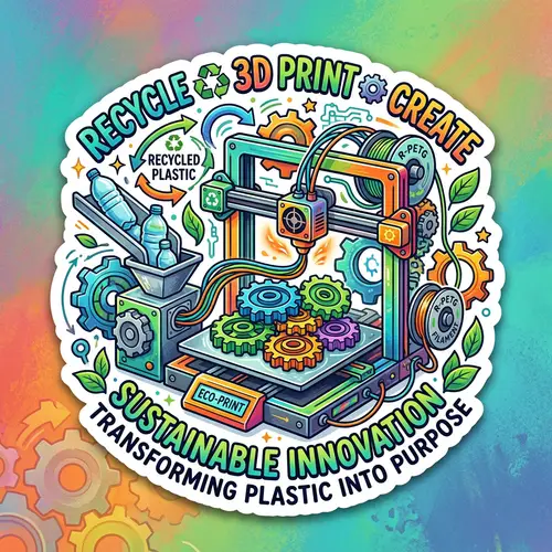 Vibrant Sticker: Plastic Bottle Recycling, 3D Printing & Gears