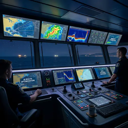 High-Tech Navigational Bridge with AI Equipment