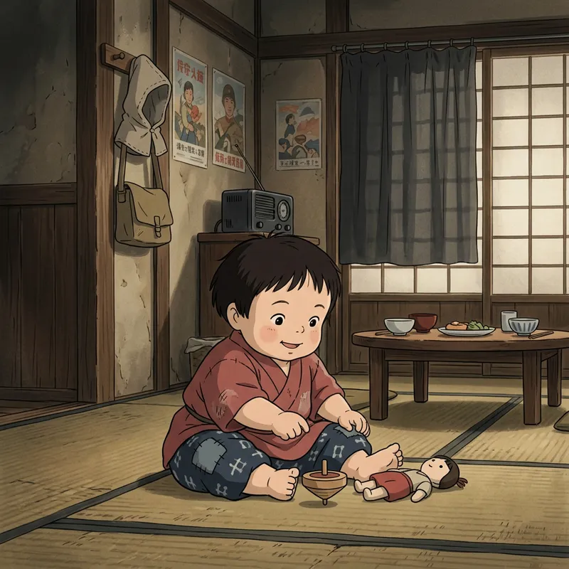 Japanese Kid in World War 2 Cartoon Style