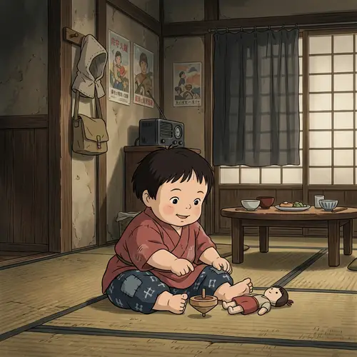 Japanese Kid in World War 2 Cartoon Style