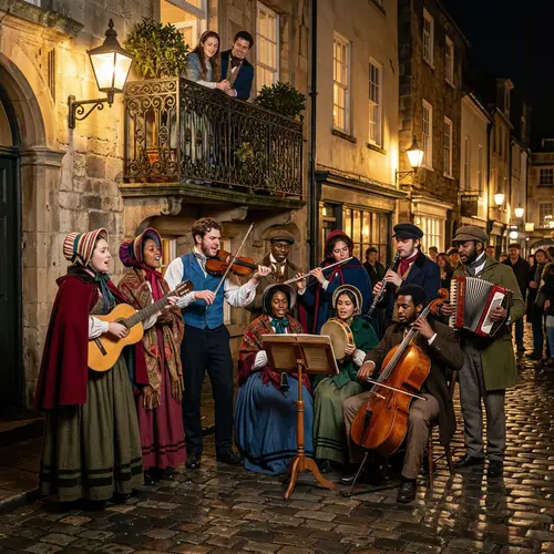 19th Century Student Music Group Serenading Under Balcony