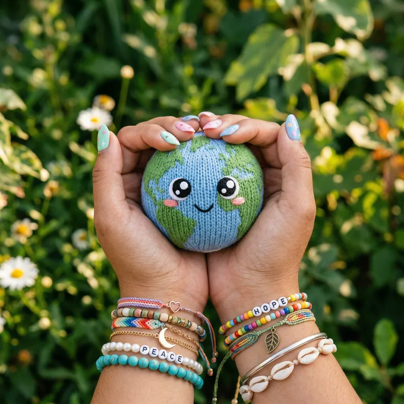Cute Earth Held with Style: Nails & Bracelets