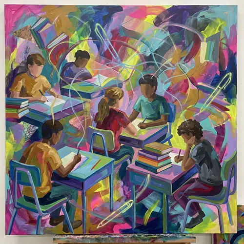Diverse Student Artwork: Classroom Abstract Inspiration