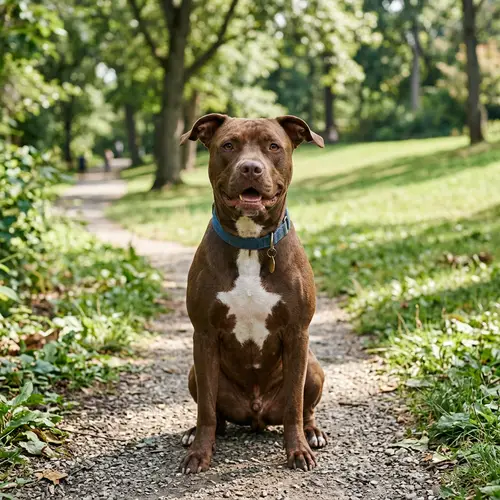Brown Pitbull Dog with White Patch - Cute Pets Gallery