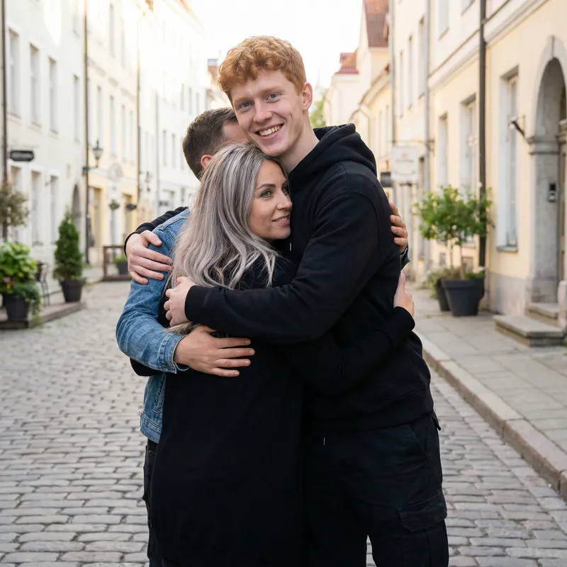 Heartwarming Group Hug: Friendly Estonian Boy and Girl Embrace Heartwarming Group Hug: Friendly Estonian Boy and Girl Embrace